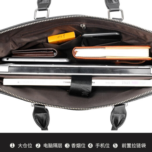 North Fox genuine leather men's handbag hand-held first-layer cowhide large-capacity bag pure leather business simple one-shoulder crossbody bag black 1803 pure leather