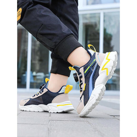 Zapatillas para niños, zapatos de red de niños, zapatos casuales transpirables, verano 2024 Nuevo estilo, luz infantil mediana y grande y suave, azul oscuro/1291/single net 36