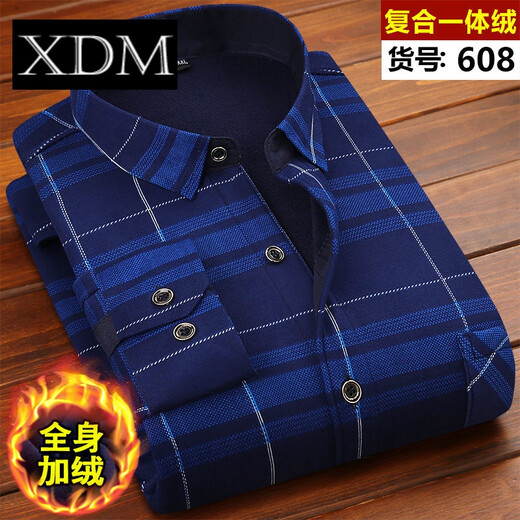 Xiong Diming [hochwertiges Hemd] Herbst- und Winter-Herren-Hemd und Fleece-verdickte große Jacke gedrucktes Hemd Daddy's Kleidung HB677 [Blue Stripe] [Hemd] Velvet 3xl /180 (155-175jin [Jin gleich 0,5 kg]))