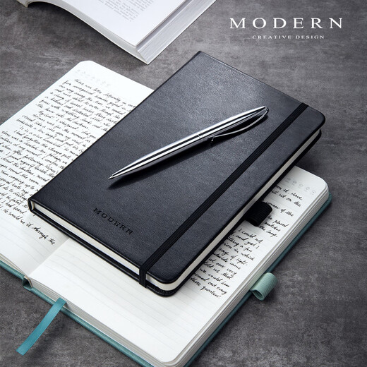 MODERN商务A5笔记本子皮面高档记事本带笔 创意手帐本 时尚会议笔记本子定制文具公司礼品企业刻字 典雅黑