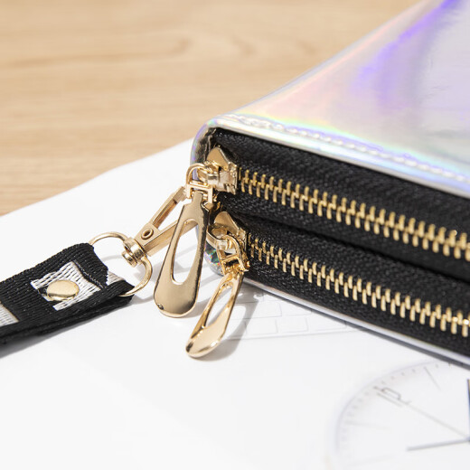 New women's long wallet double zipper mobile phone bag student laser wallet large capacity clutch soft coin wallet yellow