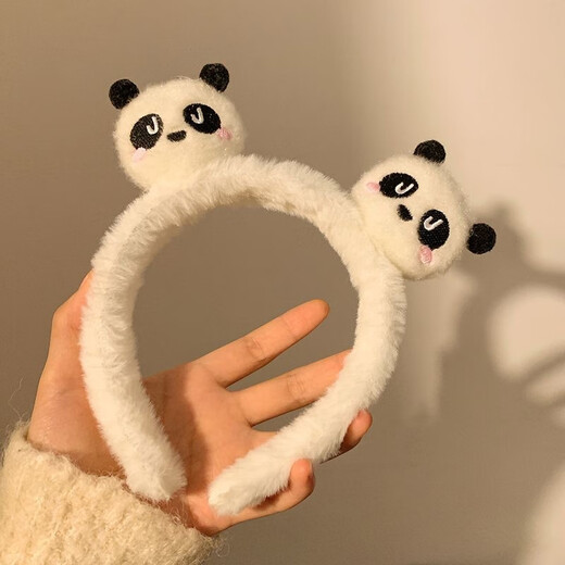 Beautifully made cute plush panda headband for women, special hairpins for washing face, anti-slip headband, cartoon hair hole hair accessories, 1 double-headed white cute panda
