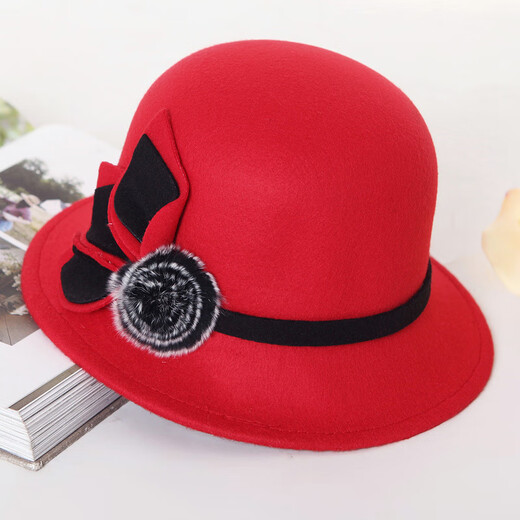 New autumn and winter Korean fashionable women's hats versatile round hats outdoor warm hats rose red