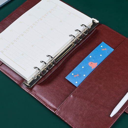 
Bowen Magnetic Fitting Binder Business Notepad PU leather 9-hole 6-hole notebook can be replaced with inner core for office use, with card slot pen insert customized [(9921)A5 Black 6-hole binder]