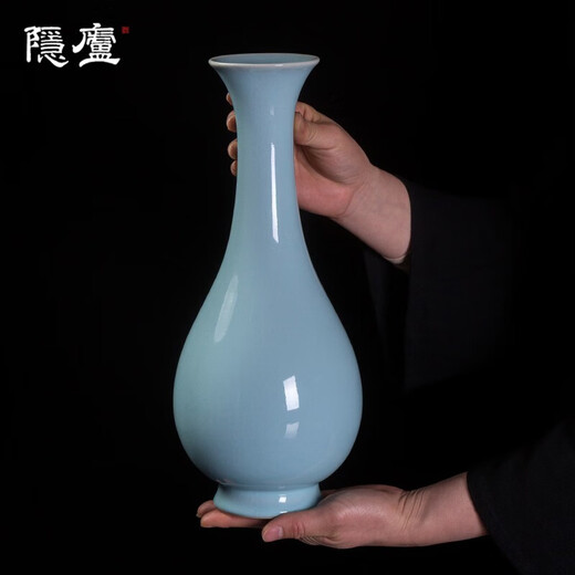 Yinlu Tinghuai kiln Li Tinghuai supervised the production of Ru kiln Tianqing glazed jade pot spring vase living room TV cabinet ornaments Tianqing No. 3 jade pot spring