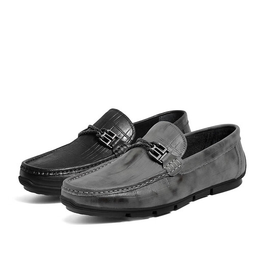 Belle pedals genuine leather bean bean loafers men's spring and summer breathable comfortable casual leather shoes driving shoes A1106BM3 black 40 (250mm)