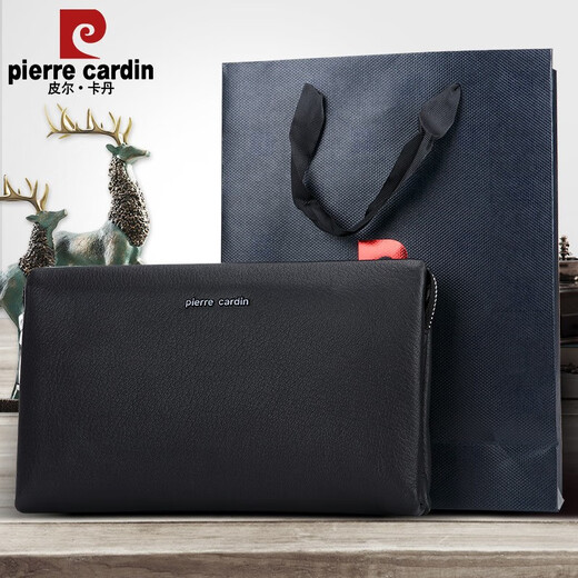 Pierre Cardin/Pierre Cardin brand deer leather men's handbag genuine leather business men's clutch soft leather large capacity fashion boutique handbag men's bag new style black deer leather clutch [235*140*70mm]
