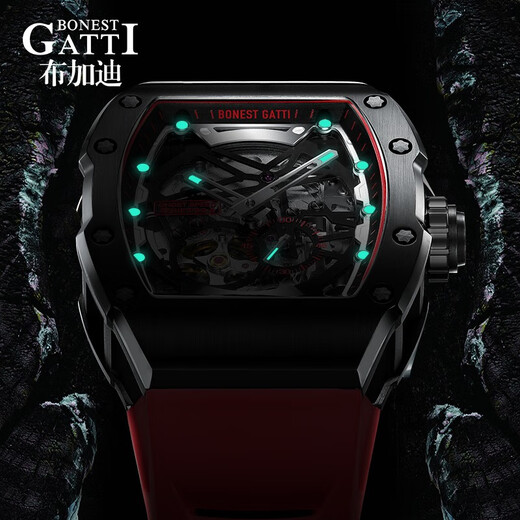 Bugatti (bonest gatti) regarder les hommes allemand entièrement automatique creux mécanique montre mécanique lumineuse vitière vide de baril pour hommes cadeaux pour le petit ami 9901 bugatti phantom speed flame rouge
