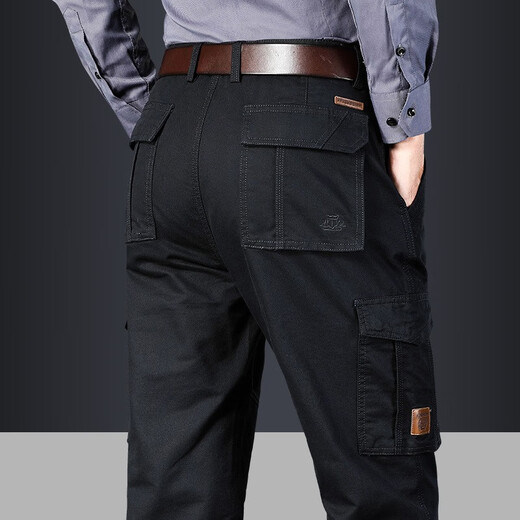 JP Men's work pants multi-pocket loose straight outdoor water washing casual pants 9922 Military green 33-waist circumference 2 feet 55-(suitable for 140-150Jin[Jin equals 0.5 kg])