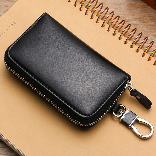 百鸣威2025新款拉链大容量钥匙包男真皮多功能实用汽车锁匙包牛皮钥匙袋 黑色(12扣)