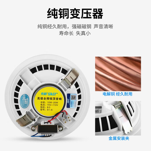 先科（SAST）6英寸吸顶音响套装功放机公共广播系统吊顶家用客厅会议店铺餐厅背景喇叭组合音箱一拖二SA-9010