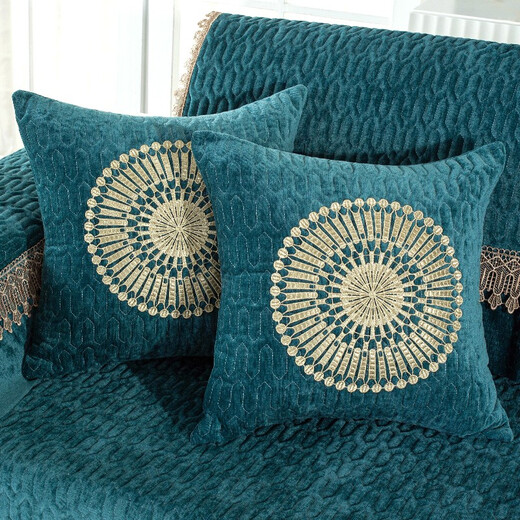 Love the Life Chenille Sofa Cushion Set Four Seasons Universal Sofa Cover Scarf All-in-One Nordic Anti-Slip Sofa Cushion Palace Style Peacock Green 80+20*210cm