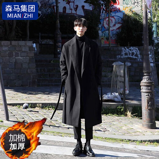 Cotton windbreaker jacket, autumn and winter windbreaker, men's mid-length Korean style coat, thickened warm jacket, black long style, cotton style XL (120-140Jin Jin equals 0.5kg)