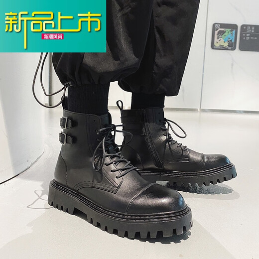 
McDie Legend New Year New High-top British Trendy Men's Shoes Martin Boots Leather Shoes Inner Height Boots Autumn and Winter Plus Fleece H12529 Black Four Seasons Model 38
