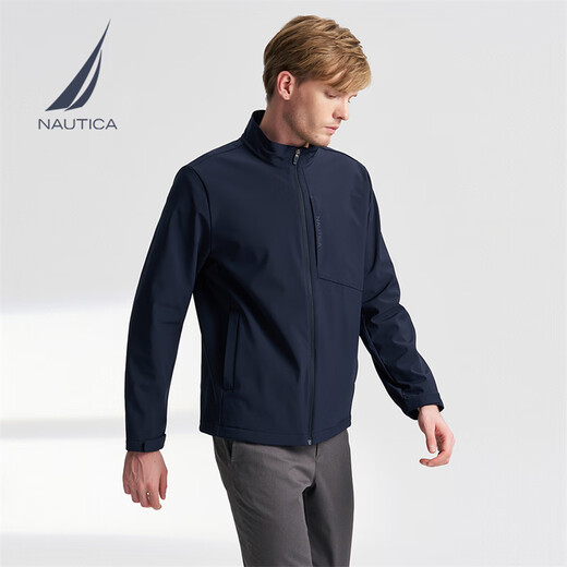 NAUTICA shopping mall same style men's spring and summer new soft shell velvet anti-splash standing collar jacket for men JO4314 Navy 4NV L