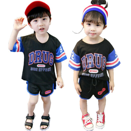 Punctuation Bear Korean style foreign-style children's short-sleeved suit pure cotton baby T-shirt handsome boy shorts girls sports two-piece summer children's clothes boys summer clothes thin girls summer new product 92 basketball black 90 size recommended height 73-85cm