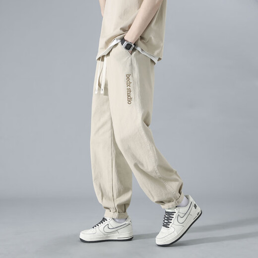Dingfengbaoluo Japanisch reine Baumwollhosen Männer Frühling und Sommer Trendy Brand Stickerei Lose amerikanische Arbeitskleidung Casual Hosen WH5605 Khaki XL