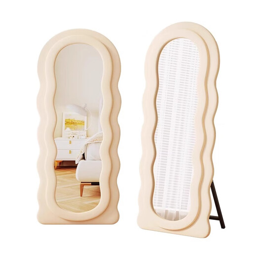 Youruoqi Dressing Mirror Doppelte weiche Beutel bodeneingesteuertes Mirror Ganzkörper Spiegel Internet Promi Cream Style Home Wall-montiertes Schlafzimmeranpassungsspiegel Off-White 160*60 Bracket + Wandmontierte