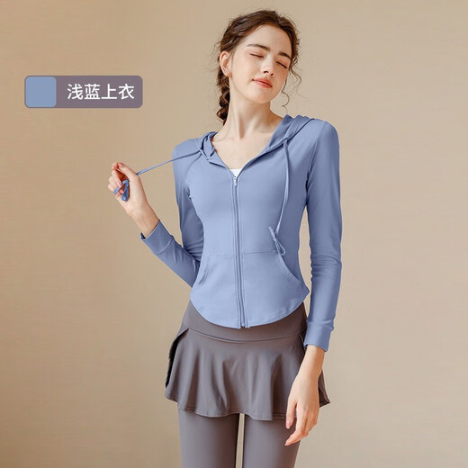 Yuebu yoga suit fitness suit women's running sports jacket Pilates training suit gym long-sleeved high-end lotus root purple top S recommended 80-95Jin Jin equals 0.5 kg