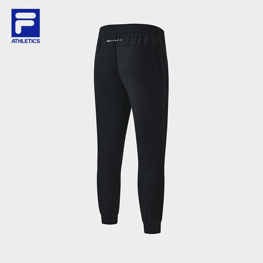 斐乐（FILA）官方男子针织高弹力凉感裤夏基础简约收口运动健身长裤 深黑-BK L
