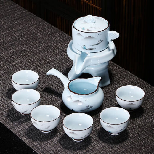 Tupperware lazy tea set automatically rotates water out celadon landscape set household tea making artifact stone grinding kung fu anti-scalding celadon landscape automatic tea maker + fair cup (foam