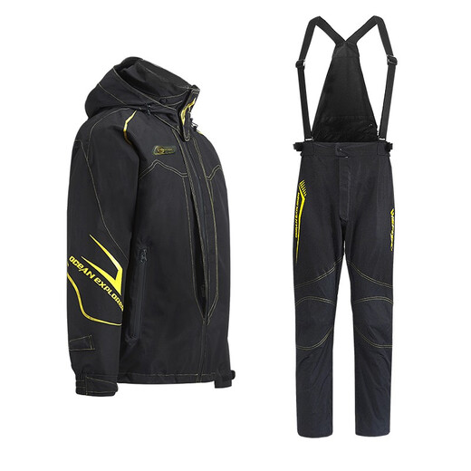 WEFOX Weihu Luya Fishing Suit Outdoor Sea Fishing Jacket Set Rainproof and Windproof Rock Fishing Suit WCX-4008/Black Gold-Ready Stock L