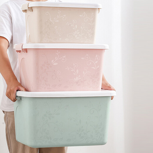 访客 收纳箱 40L两只装粉+绿塑料储物箱环保加厚衣物整理箱 北欧印花