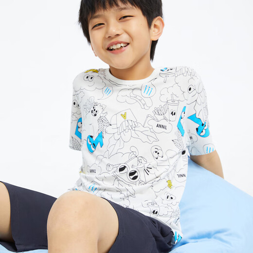 Annil vêtements pour enfants garçons costume à manches courtes 2024 été nouveau costume bande dessinée imprimé T-shirt à manches courtes pantalon fleur blanche 170