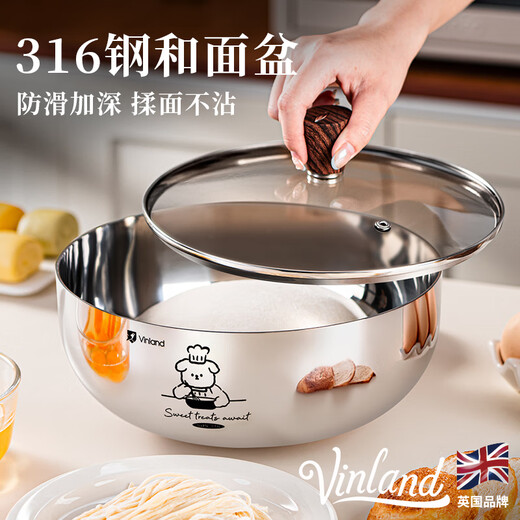 Vinland British 316 stainless steel basin thickened vegetable basin and basin for washing vegetables and salad soup basin food grade 24CM316L and basin-without cover 1 piece