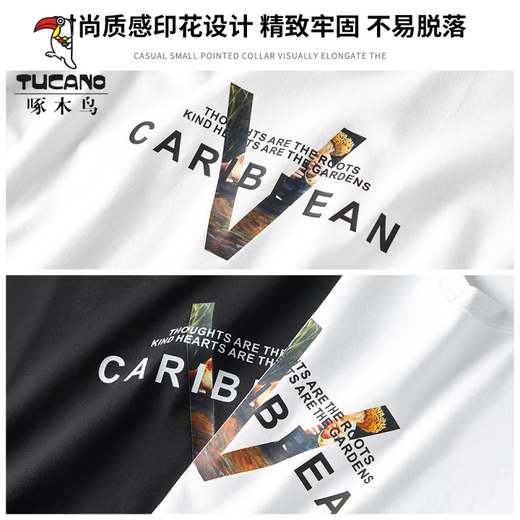 Woodpecker (TUCANO) 2025 Spring and Autumn Long Sleeve T-shirt Men's Thin Model Modal Cotton Autumn Clothes Black Trendy Printed Base Shirt Underwear Top White (15123) M (suitable for 95-115Jin [Jin equals 0.5 kg])
