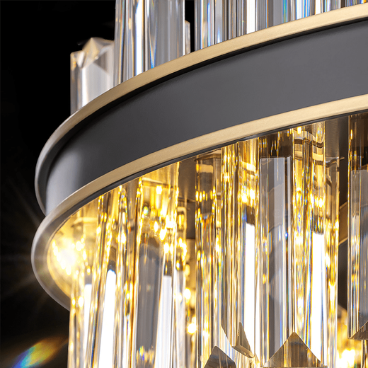 Prism light luxury crystal lamp postmodern atmospheric living room chandelier black iron circle dining room lamp hanging line model 9732-800*370X