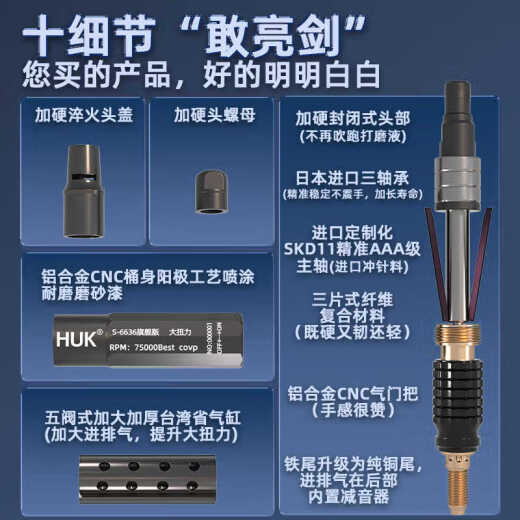 XMSJ小型气动打磨机风磨笔气磨工业级3m柄小型气动打磨抛光S6636 6636单机+圆球形3.0MM
