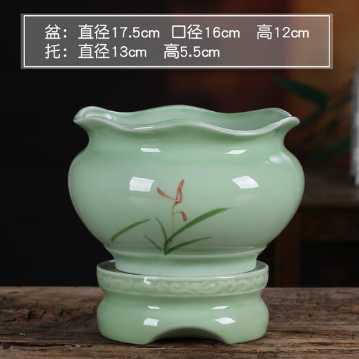 Qiantangyuan (Qian Tang Yuan) Kreatives grünes Bambus Sukkulenter Blumentopf Lazy Automatisches Wasser saugfähig Ceramics Haushalt atmungsaktivem Mandarin Bambus Phalaenoptic Orchid Pot Pflanze Große yy pinkgrün 719+ Lazy Base