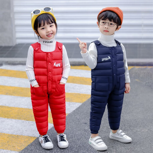 Antarctic New Children's Down Cotton Overalls Winter Thickened Cotton Pants for Boys and Girls 1-3 Years Old and 4 Baby Jumpsuits for Outerwear Red 100cm