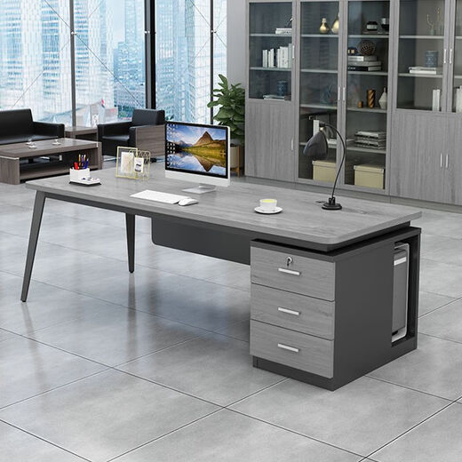 Si Keda Boss Desk Corner Desk Simple Modern Executive Desk Work Desk Staff Desk with Cabinet Manager Desk Supervisor Desk Walnut Desktop + Elegant Black Shelf 160*80 Round Corner Table Thickened + Side Cabinet