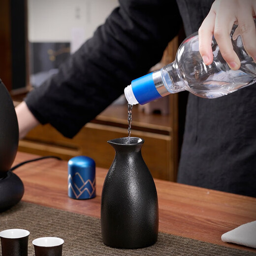 Qixinbian Chinese-style wine warmer set for wine glasses and wine pot, household retro wine boiler, rice wine warmer, wine warmer ceramic, black pottery wine warmer 6 cups + thermostat