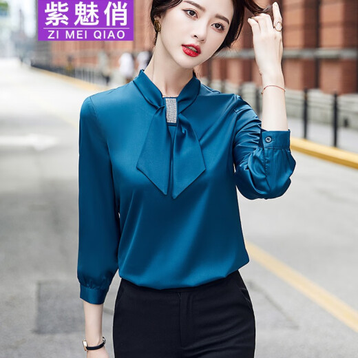 Purple Charming Shirt Women's Professional Long Sleeve White Formal Shirt Korean Fashion Elegant Casual Work Wear Top Blue L