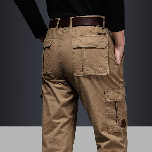 JP Men's work pants multi-pocket loose straight outdoor water washing casual pants 9922 Military green 33-waist circumference 2 feet 55-(suitable for 140-150Jin[Jin equals 0.5 kg])