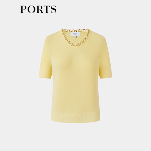 Ports baozi printemps et été de couleurs solides de nouveau femme à demi-sweat en tricot à manches lp8k723uke015 Dawn Yellow XS
