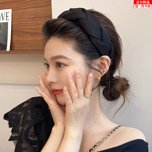 Mengkeduo Cross Satin Hairband, High-end Hairpin, Women's High Headband, Face Washing and Hair Pressing Headwear, Autumn and Winter Wide-Brim Twist Headband, Cross High Headband, Black