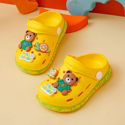 Ono Seven Days Children's Croc Shoes Toe-Toe Slippers for Boys and Girls Breathable Non-Slip Cute Outerwear Lightweight Soft Soled Beach Sandals Yellow Croc Shoes Orange Bear 24/25
