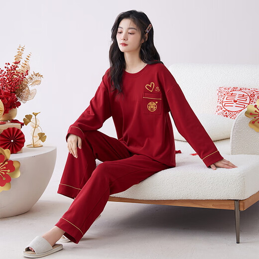 Catman Snake Year Pyjama Frauen Frühling und Herbst Pure Cotton Long Sleeve 100% Baumwollhausanzug Winter rotes Jahr des Nation V-Ausschnitt Set 9227 m (vorgeschlagenes Gewicht 80-100 Jin [Jin gleich 0,5 kg])