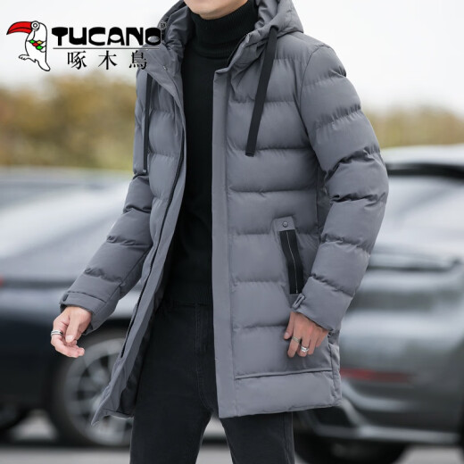 
Woodpecker winter medium-length 2024 new windproof down cotton hooded jacket for men young warm and fashionable slim cotton jacket for men 686 black L (approximately 105-120Jin [Jin equals 0.5 kg])