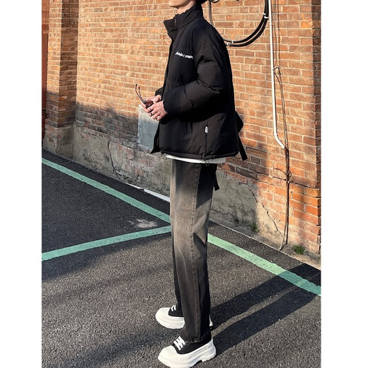 Fumile gradient jeans men's spring and autumn American high street vibe straight pants men's trendy brand slim draped wide-leg trousers black [regular] XL [recommended 120-140Jin [Jin equals 0.5 kg]]
