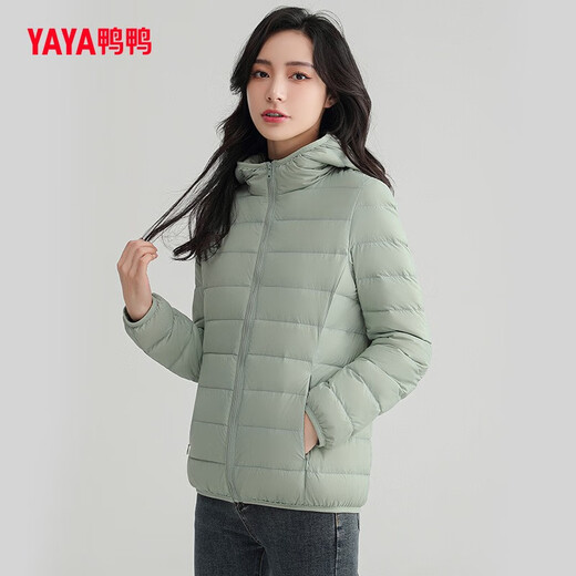 YAYA Tong Liya's same style thin down jacket for women new autumn and winter casual short hooded lightweight Korean style rib jacket off-white L