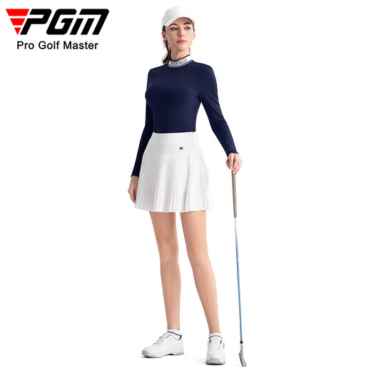 PGM高尔夫服装女装 女裙子百褶短裙 隐形拉链 赠送腰包 显大长腿 YF698-藏蓝色【上衣】 M