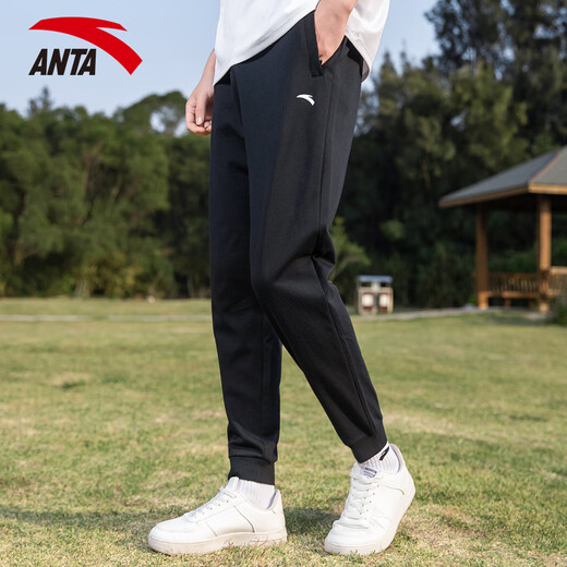 安踏（ANTA）运动裤子男夏秋季休闲裤男士棉质宽松卫裤男户外跑步健身训练长裤 标准黑/束脚 【吸湿排汗】 L /175 适合120-140斤