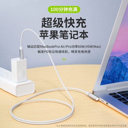 Sufa 65W gallium nitride Apple laptop charger head pd fast charging type-c to magsafe magnetic suction L-head charging cable 65W gallium nitride charger + Apple magnetic suction charging cable L-head MacBook air A1369/A1269