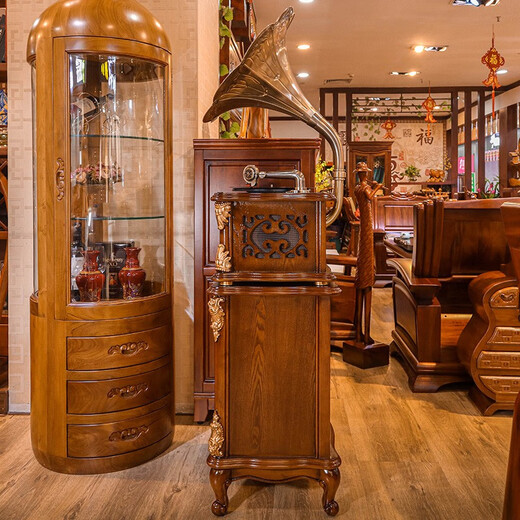 BLACKNOTE Jinmo gramophone retro living room European-style vinyl record player Bluetooth old-fashioned antique flow sound machine solid wood gramophone A8 brown gold-drawer base