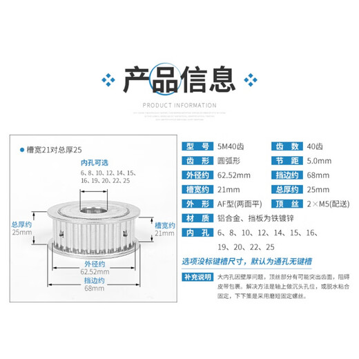 Zhewei synchronous pulley 5M40 teeth Groove width 21 AF gear 5M 40 teeth Mechanical transmission pulley SN3881 Bandwidth 20mm inner hole 28/30 keyway 8*3.3 (photograph